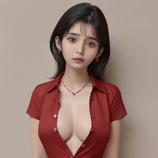  a indian lady wear the red shirt and must her shirt buttons are opened her very big chest opened show her chest nude and she wear small bottom wear