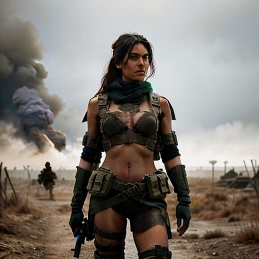  post apocalyptic style, multiple soldiers, battle hyperrealistic, full body, detailed clothing, highly detailed, cinematic lighting, stunningly beautiful, intricate, sharp focus, f/1. 8, 85mm, (centered image composition), (professionally color graded), ((bright soft diffused light)), volumetric fog, trending on instagram, trending on tumblr, HDR 4K, 8K