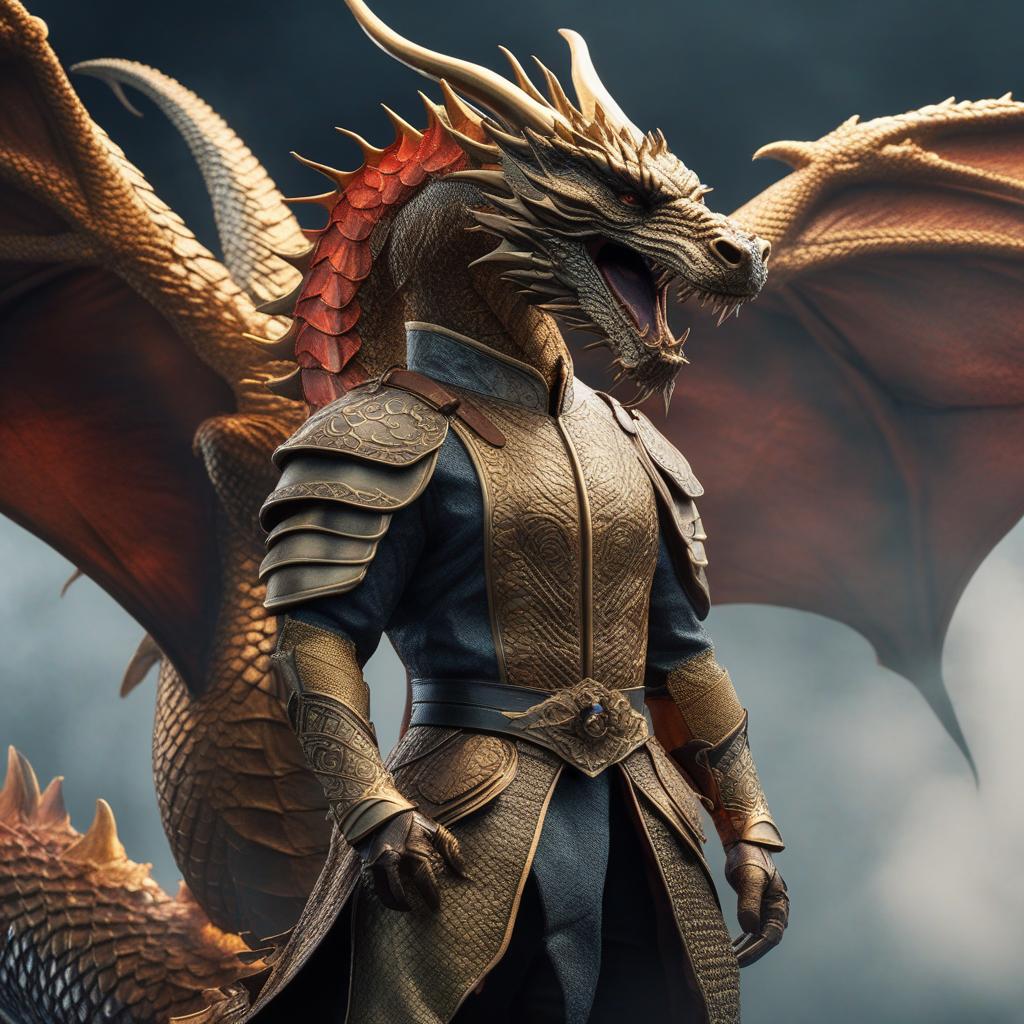  man on dragon hyperrealistic, full body, detailed clothing, highly detailed, cinematic lighting, stunningly beautiful, intricate, sharp focus, f/1. 8, 85mm, (centered image composition), (professionally color graded), ((bright soft diffused light)), volumetric fog, trending on instagram, trending on tumblr, HDR 4K, 8K