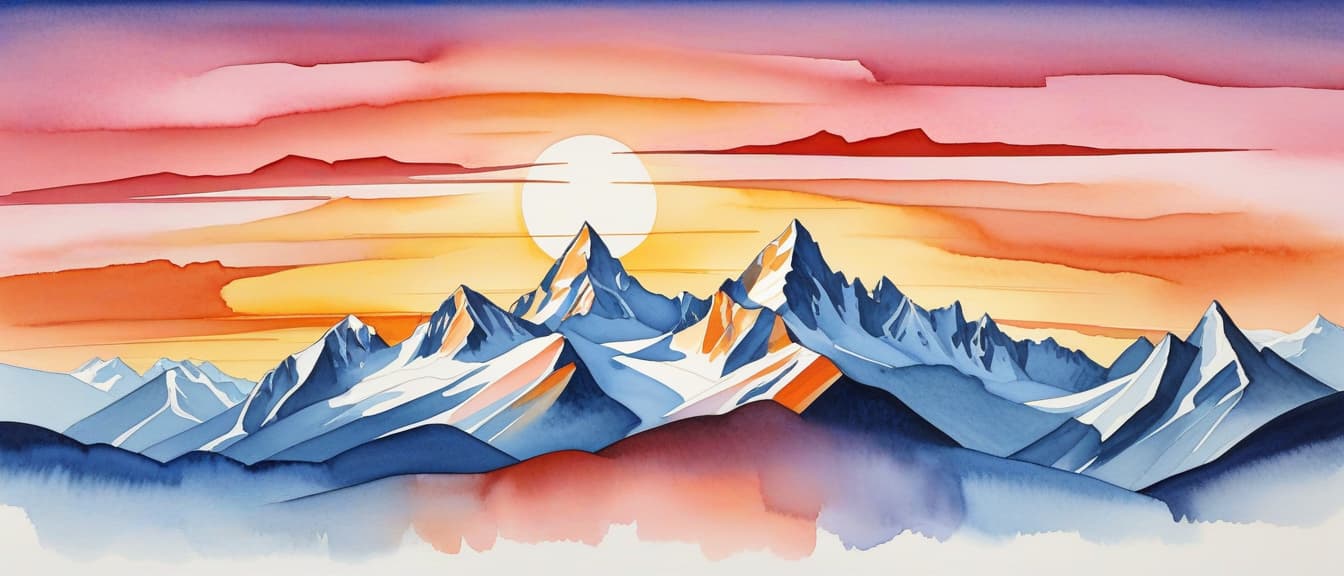  minimalism, draw a sunset in the chamonix valley in france, abstract, simple geometic shapes, hard edges, sleek contours, minimalism