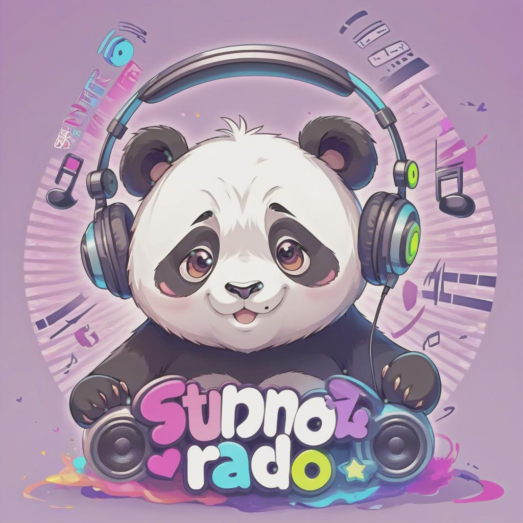  anime artwork internet radio logo, panda, kawaii radio text . anime style, key visual, vibrant, studio anime, highly detailed