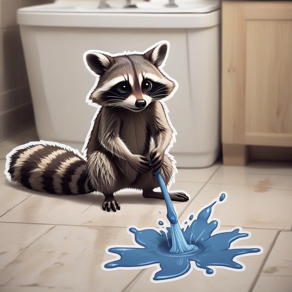  a sly raccoon washes the floor, sticker