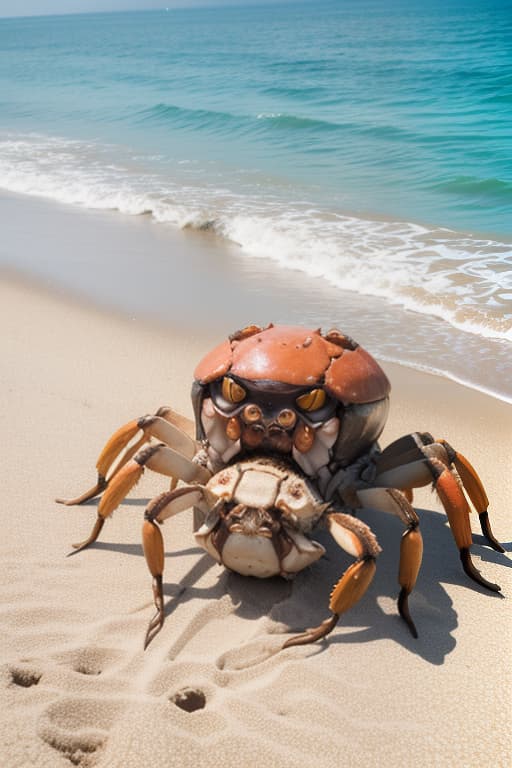  one morning, the mother crab took her young crabs out to look for food on the beach. when she saw the young crabs walking around in disorder, she said to them, &quot;my children, walking like that isn&#39;t pretty. come on, try walking straight.&quot; the young crabs said to their mother, &quot;then, please walk for us to see so that we can follow.&quot; the mother crab walked for her children to see, but they couldn&#39;t walk straight either. after that day, the mother crab didn&#39;t dare teach her children things that she couldn&#39;t do anymore., advertising photo,high quality, good proportion, masterpiece , the image is captured with an 8k camera