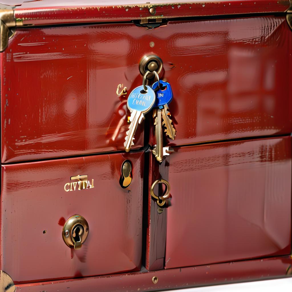  i look in a large, open, vintage, lacquered box with keys and keys. situated right in front of my face, civitai