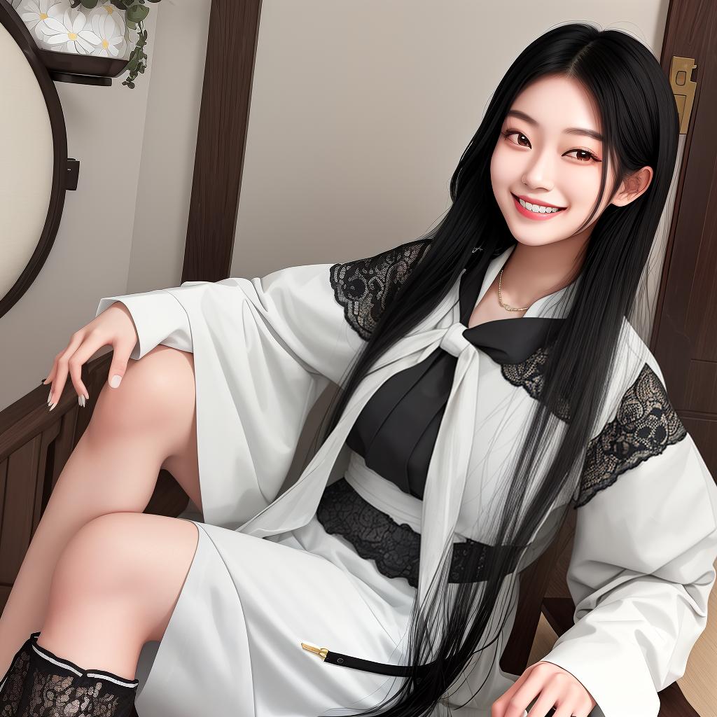  masterpiece, best quality,An Asian woman, pale, black hair, mean smile,