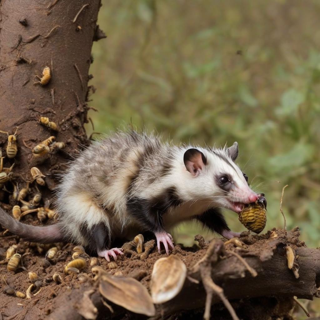  opossum exhibitionist attacked an anthill in which the queen bee drinks coffee with cream