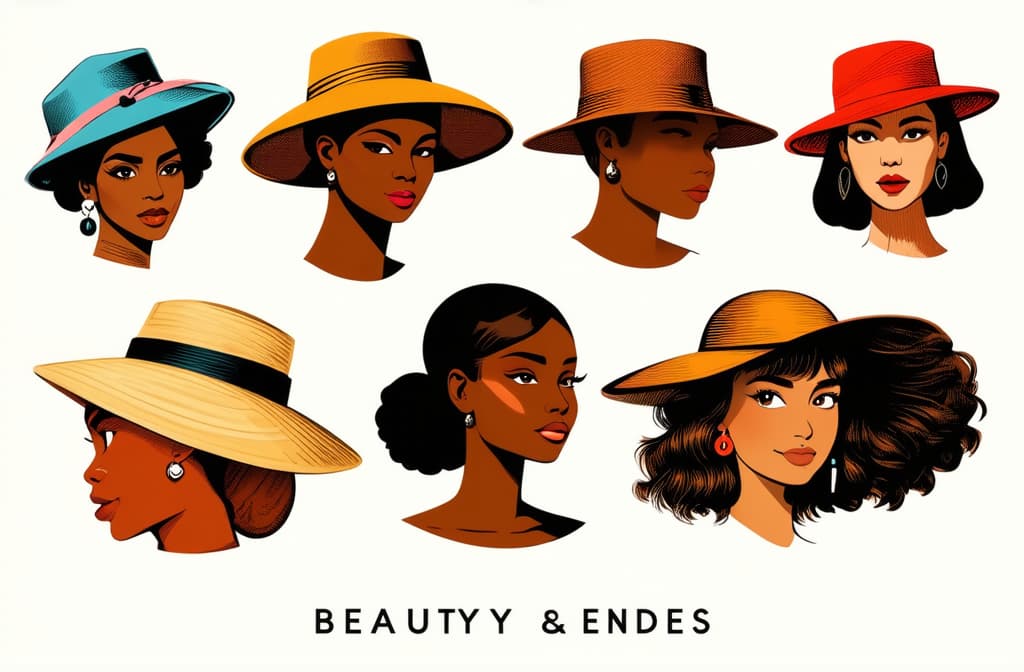  flat illustration, flaticon, (illustration:1.15), different beauty. set of different female heads in hats. different races and nationalities. colored hand drawn illustration ar 3:2, [cory loftis, strobist, pascal campion :: 0.2]