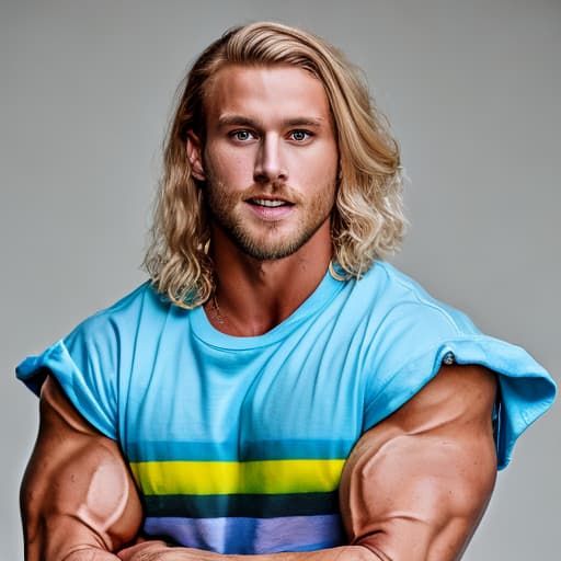 portrait+ style Swedish LGBT queer bodybuilder blonde hunk dude face