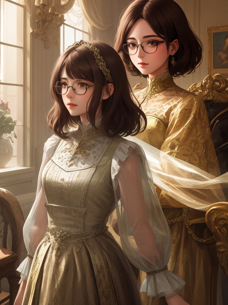  glasses, brown hair bob, thin eyes, women, masterpiece, best quality,8k,ultra detailed,high resolution,an extremely delicate and beautiful,hyper detail