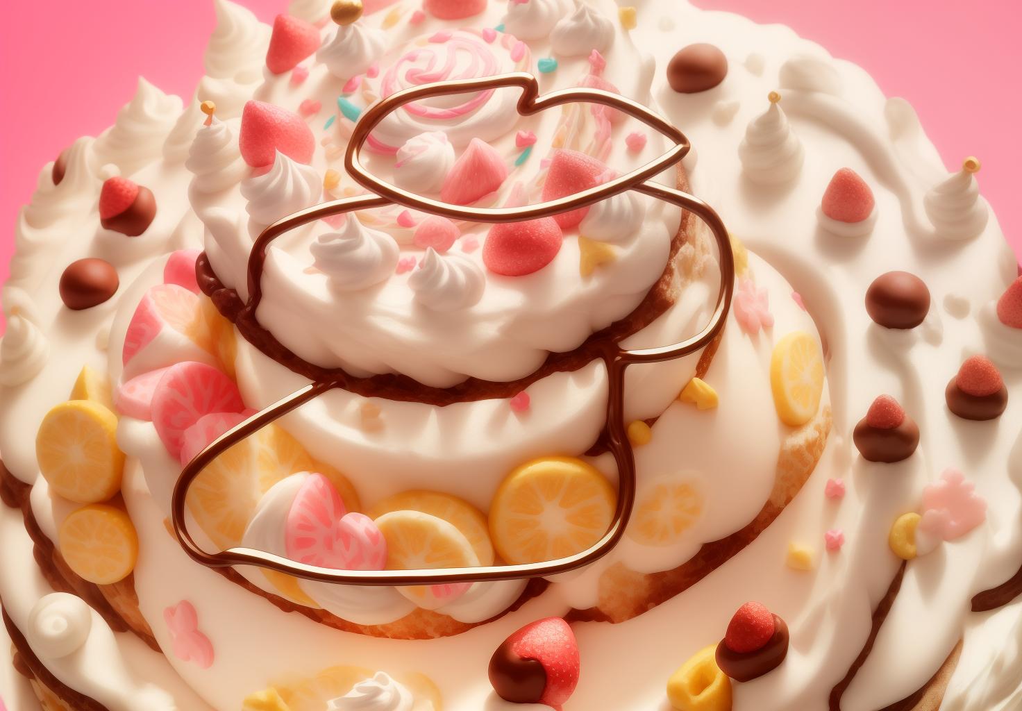  best quality, ultra high resolution, perfect lighting, cute cartoon birthday cake, multi layered, full and rounded, front view, complete cake, detailed frosting decorations, colorful layers, playful design, smooth lines, friendly appearance, bright and cheerful colors, whimsical patterns, intricate icing details, charming cake toppers, fun and playful decorations, joyful and festive atmosphere, visually appealing, non realistic, cartoonish elements, 3d appearance, dimensional layers, textured frosting, cream, frosting, chocolate chips, sprinkles, ganache, drizzled icing, whipped cream, edible decorations, decorative patterns, candles, small amount of fruit, clean background, (masterpiece:1.2), (extremely detailed:1.2), (8k:1.2)