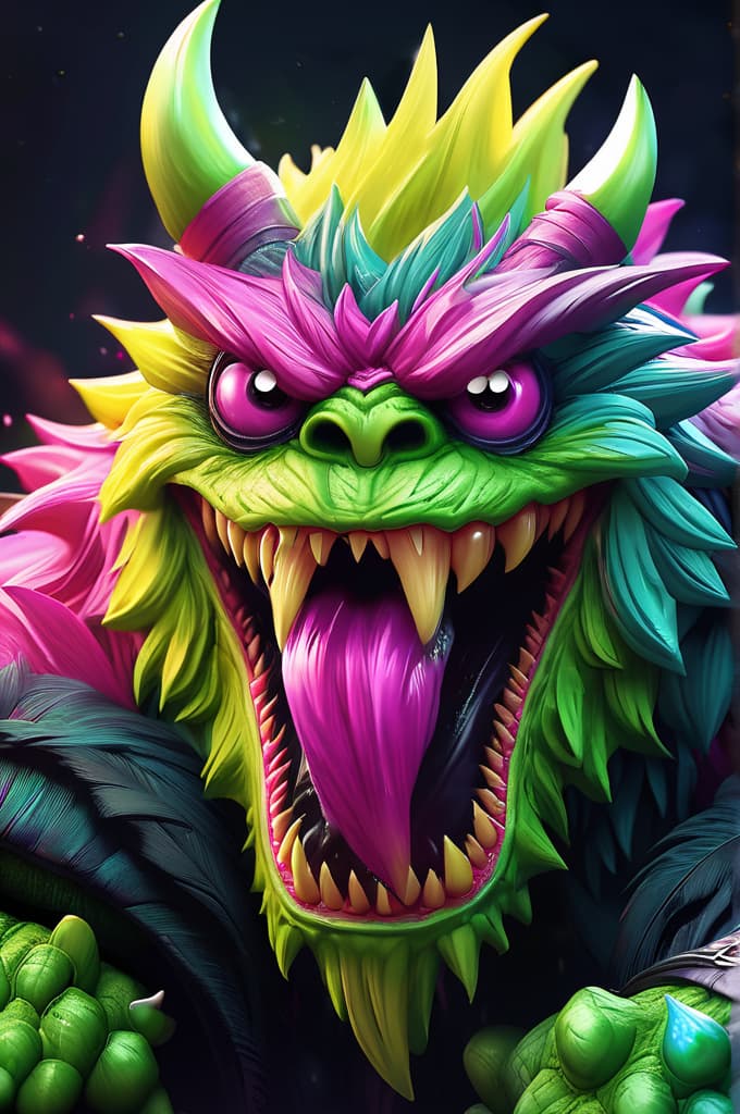  little green,yellow and pink monster , 4k