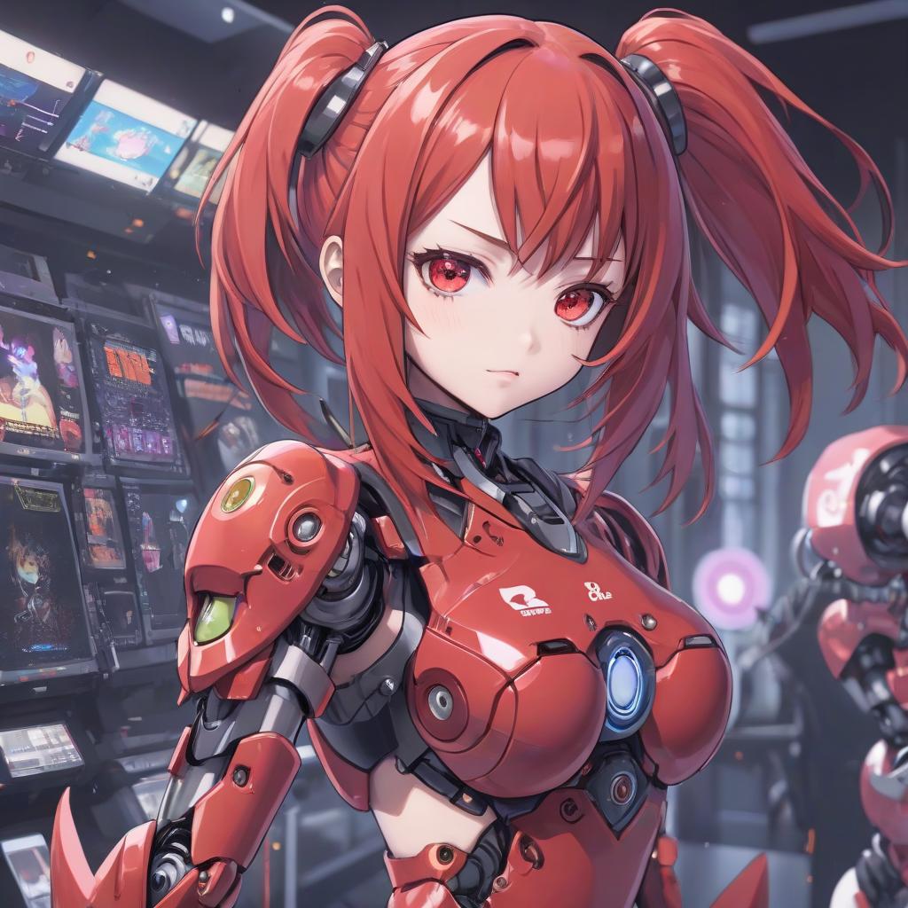  anime artwork pretty girl robot b ba bup 3000, red shoulder hair, she has all the information about games . anime style, key visual, vibrant, studio anime, highly detailed