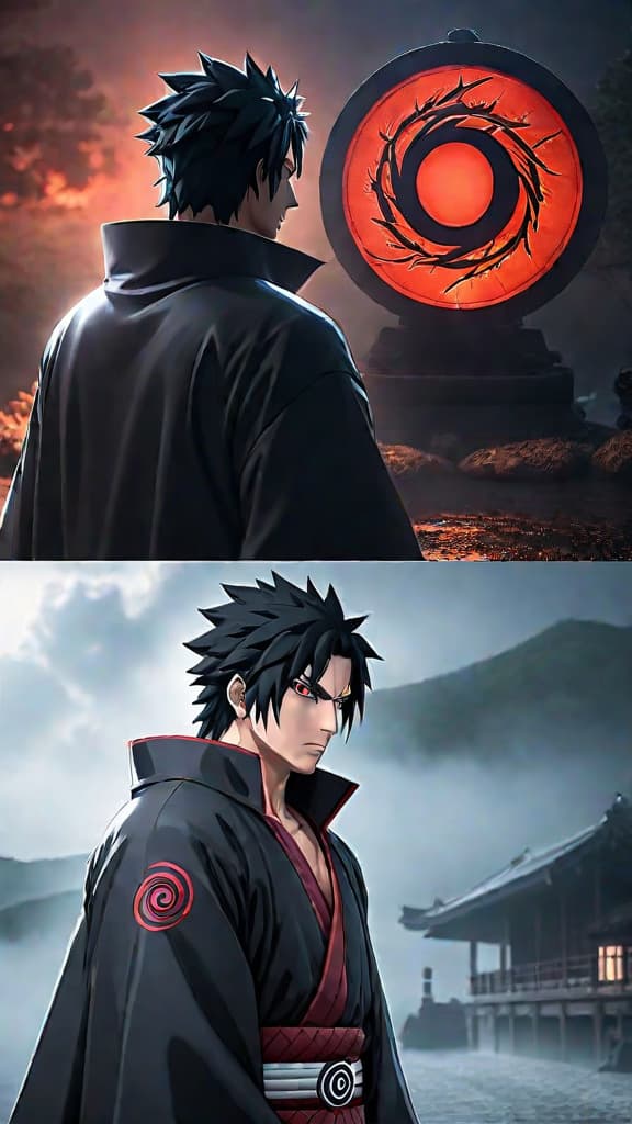  shisui uchiha's terrifying power with his mangekyō sharingan and body flicker technique in naruto. hyperrealistic, full body, detailed clothing, highly detailed, cinematic lighting, stunningly beautiful, intricate, sharp focus, f/1. 8, 85mm, (centered image composition), (professionally color graded), ((bright soft diffused light)), volumetric fog, trending on instagram, trending on tumblr, HDR 4K, 8K