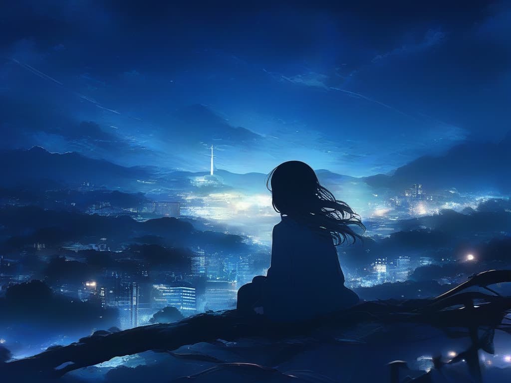  night air, dark, wind, back, girl, sitting,