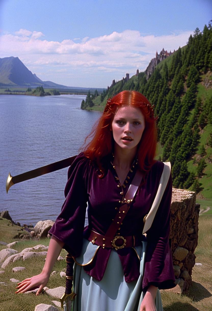  dvd screengrab, woman with red hair from 1982 dark fantasy film, "excalibur"