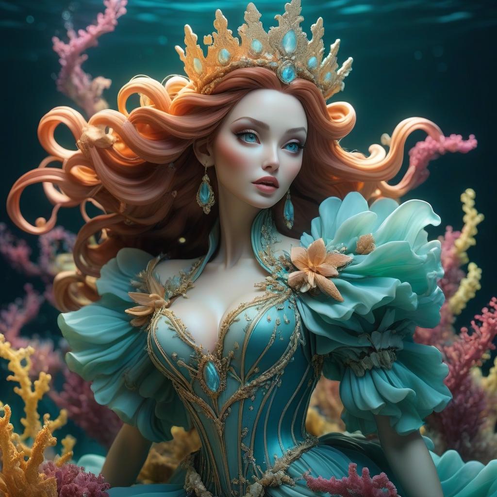  cinematic photo illustration of a sea princess in motion, made in the style of organic sculpture 3d, alberto seveso on the seabed . 35mm photograph, film, bokeh, professional, 4k, highly detailed hyperrealistic, full body, detailed clothing, highly detailed, cinematic lighting, stunningly beautiful, intricate, sharp focus, f/1. 8, 85mm, (centered image composition), (professionally color graded), ((bright soft diffused light)), volumetric fog, trending on instagram, trending on tumblr, HDR 4K, 8K