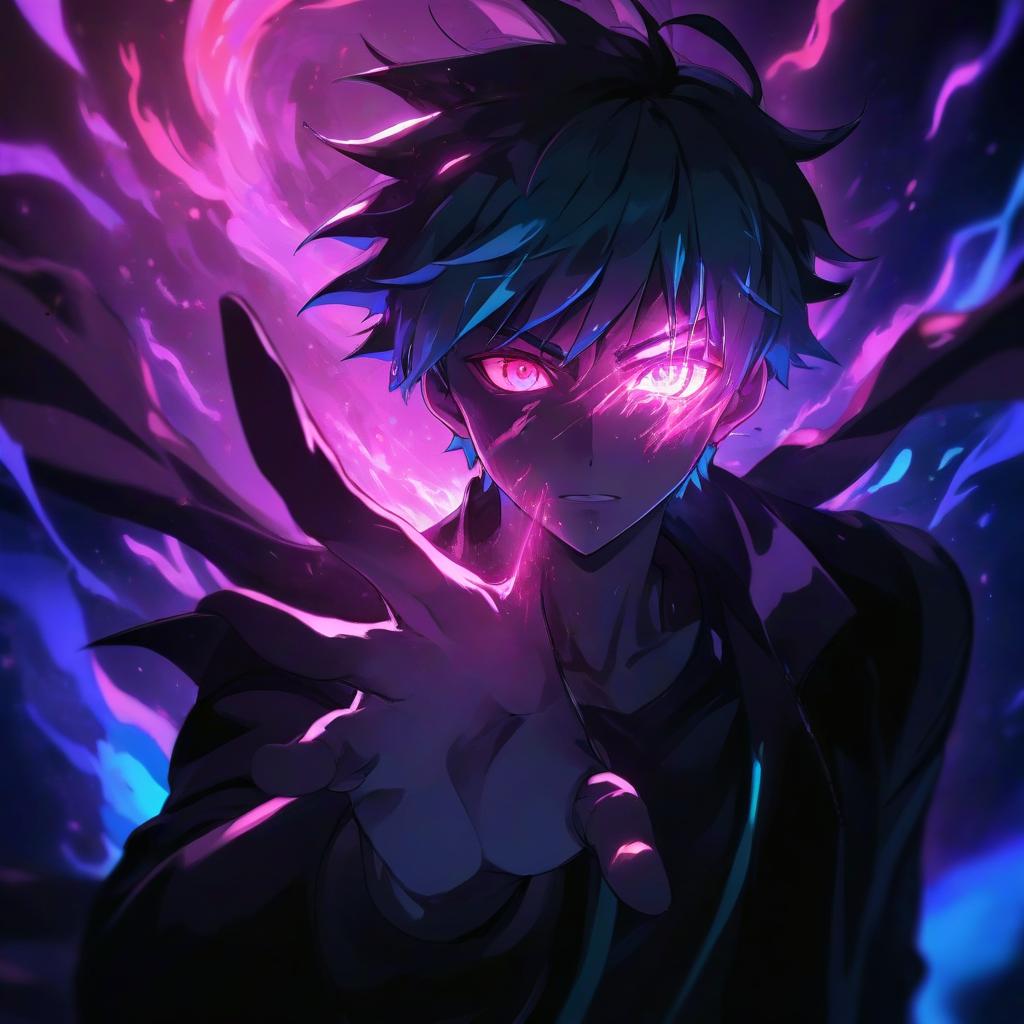  anime artwork a shadow of a man with glowing eyes, surrounded by a vibrant teal energy aura, dark anime style . anime style, key visual, vibrant, studio anime, highly detailed