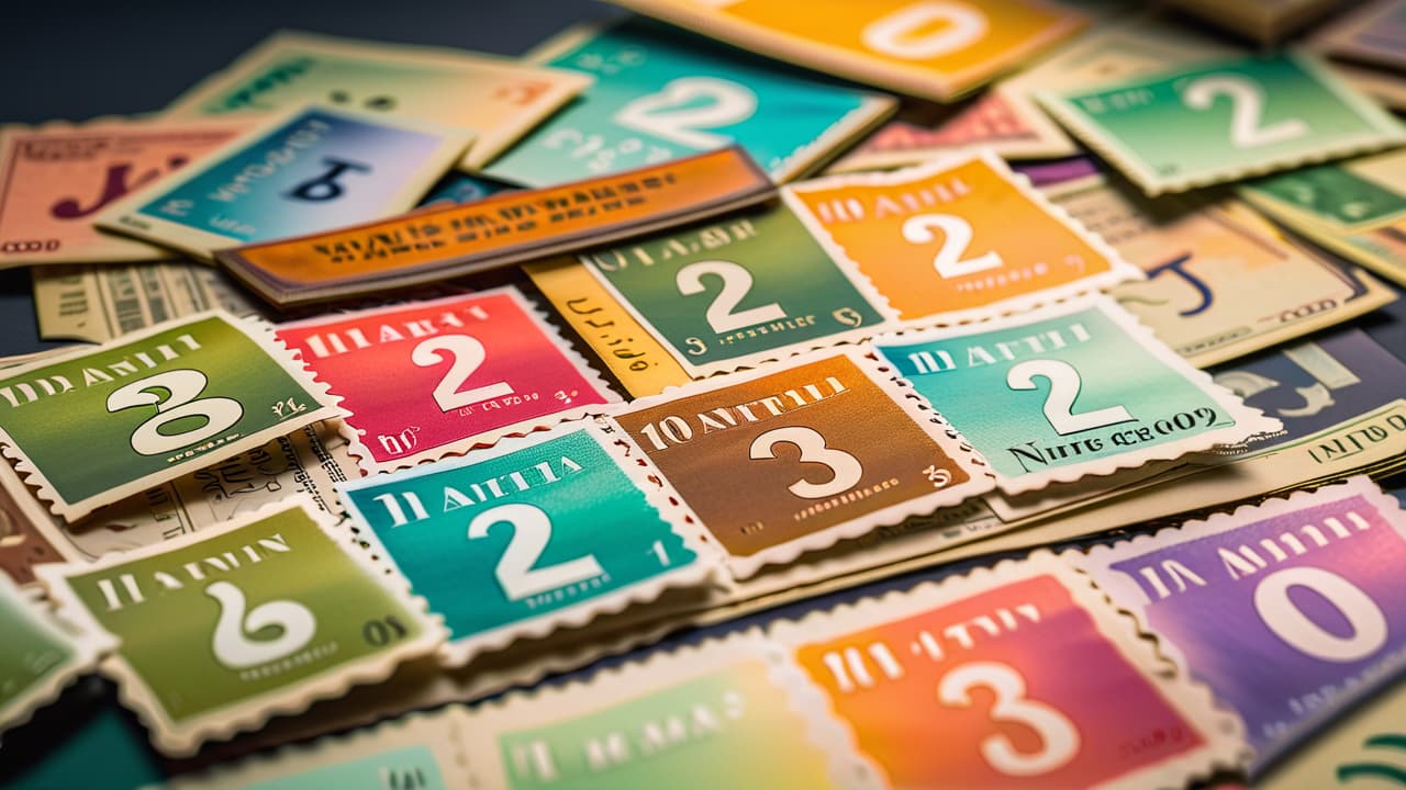  a vintage style stamp album open to colorful forever stamps, with a magnifying glass resting on a rare stamp, surrounded by scattered coins, a calendar showing 2024, and a worried collector contemplating the rising prices. hyperrealistic, full body, detailed clothing, highly detailed, cinematic lighting, stunningly beautiful, intricate, sharp focus, f/1. 8, 85mm, (centered image composition), (professionally color graded), ((bright soft diffused light)), volumetric fog, trending on instagram, trending on tumblr, HDR 4K, 8K