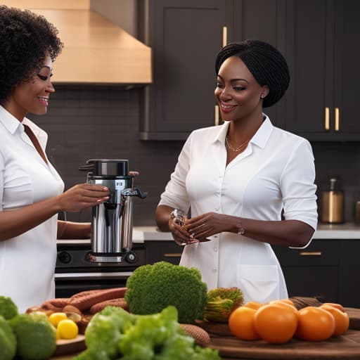  (Black family Juicing ), photorealistic, highly detailed, 4k, high quality hyperrealistic, full body, detailed clothing, highly detailed, cinematic lighting, stunningly beautiful, intricate, sharp focus, f/1. 8, 85mm, (centered image composition), (professionally color graded), ((bright soft diffused light)), volumetric fog, trending on instagram, trending on tumblr, HDR 4K, 8K