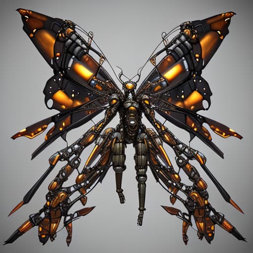  Steampunk cybernetic biomechanical hornet with wings, 3 d model, very coherent symmetrical artwork