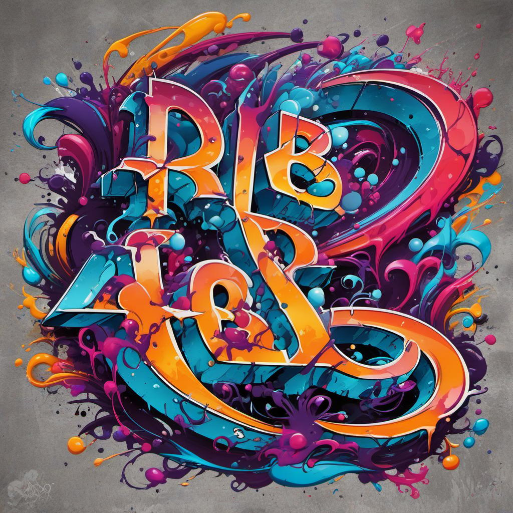  the letters “rb” in graffiti style , mystical style