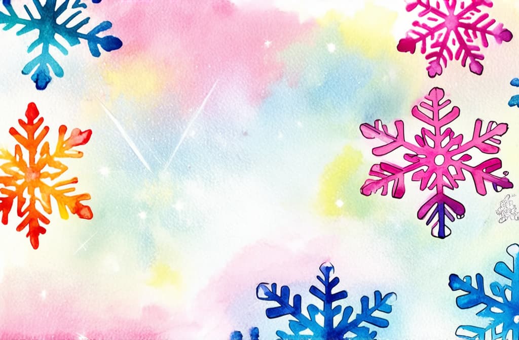  artwork beautiful big sparkling falling snowflakes ar 3:2, watercolor techniques, featuring fluid colors, subtle gradients, transparency associated with watercolor art