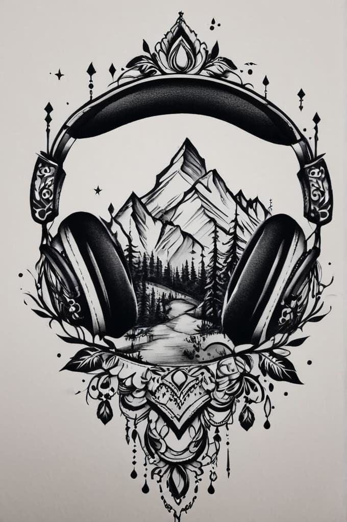  music playlist , (tattoo sketch:1.25), drawing