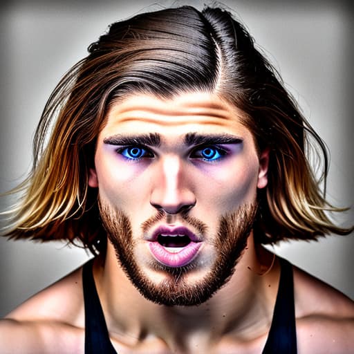 portrait+ style wrestling star queer blonde hunk dude face