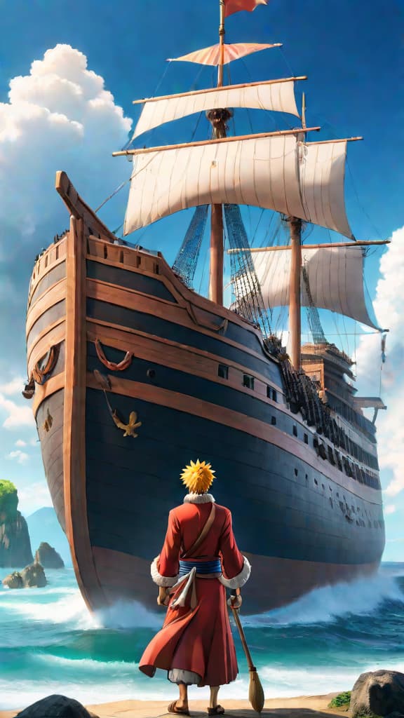  an anime image of noah, the ancient ship tailored for giants in the one piece universe. hyperrealistic, full body, detailed clothing, highly detailed, cinematic lighting, stunningly beautiful, intricate, sharp focus, f/1. 8, 85mm, (centered image composition), (professionally color graded), ((bright soft diffused light)), volumetric fog, trending on instagram, trending on tumblr, HDR 4K, 8K