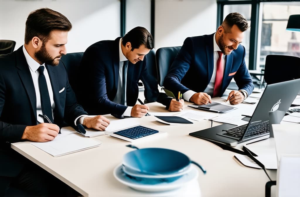  professional detailed photography, people working in an office. business representing busy life ar 3:2, (muted colors, dim colors, soothing tones), (vsco:0.3)