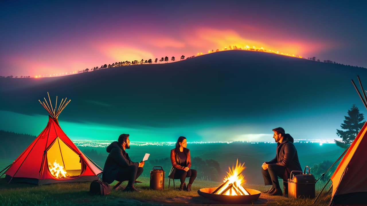  a split scene: one side shows a shadowy urban cityscape with neon lights and mysterious figures sharing stories; the other side features a serene countryside with a campfire, elders recounting tales to children under a starry sky. hyperrealistic, full body, detailed clothing, highly detailed, cinematic lighting, stunningly beautiful, intricate, sharp focus, f/1. 8, 85mm, (centered image composition), (professionally color graded), ((bright soft diffused light)), volumetric fog, trending on instagram, trending on tumblr, HDR 4K, 8K