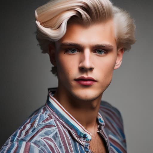 portrait+ style Russian LGBT queer tiktok star blonde hunk dude face