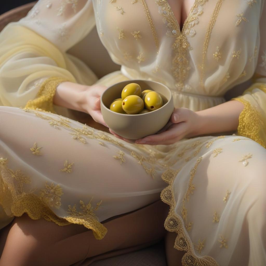  Yellow olives hyperrealistic, full body, detailed clothing, highly detailed, cinematic lighting, stunningly beautiful, intricate, sharp focus, f/1. 8, 85mm, (centered image composition), (professionally color graded), ((bright soft diffused light)), volumetric fog, trending on instagram, trending on tumblr, HDR 4K, 8K