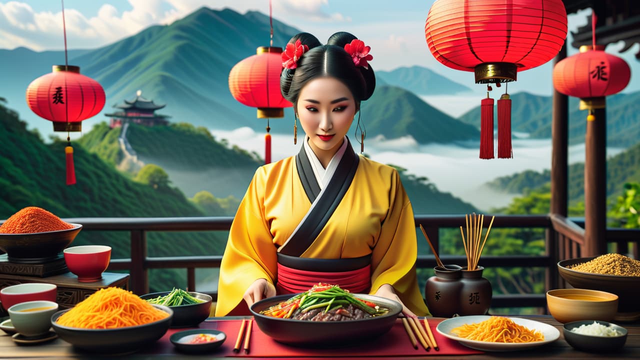  @ image prompt: a vibrant collage representing chinese culture, featuring traditional elements such as calligraphy, family gatherings, regional dishes, and iconic landscapes, all intertwined to showcase the depth and richness of china's cultural heritage. hyperrealistic, full body, detailed clothing, highly detailed, cinematic lighting, stunningly beautiful, intricate, sharp focus, f/1. 8, 85mm, (centered image composition), (professionally color graded), ((bright soft diffused light)), volumetric fog, trending on instagram, trending on tumblr, HDR 4K, 8K