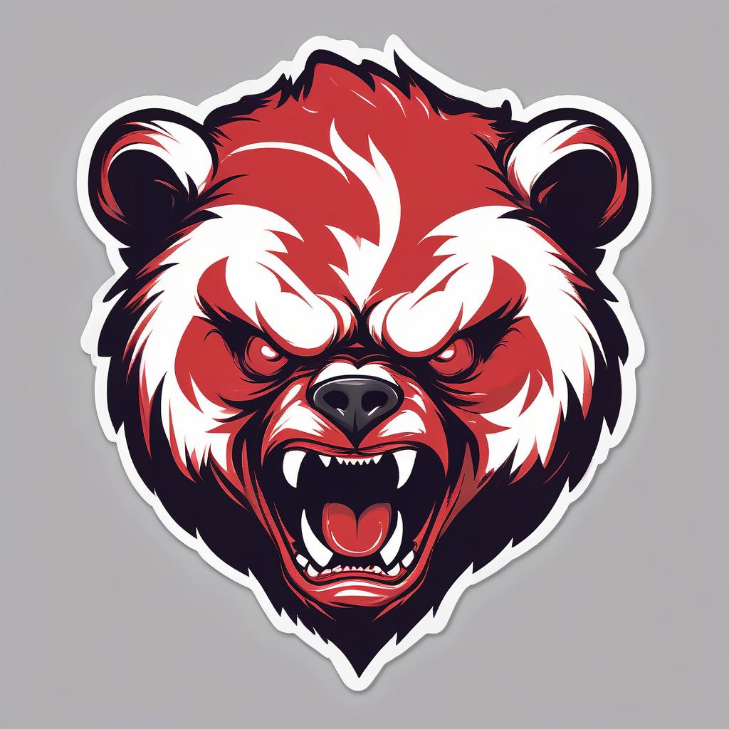  evil bear head logo, red and white, sticker