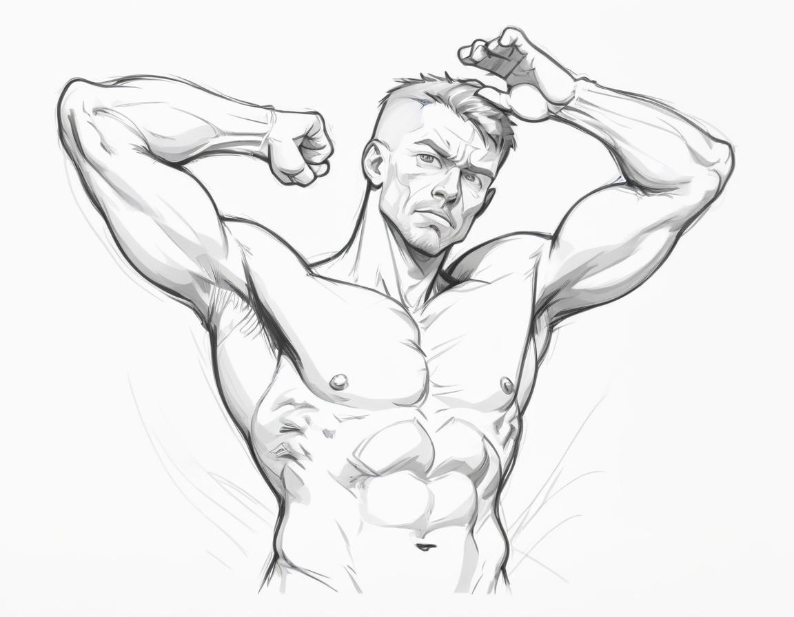  male torso muscle head thrown up sketch