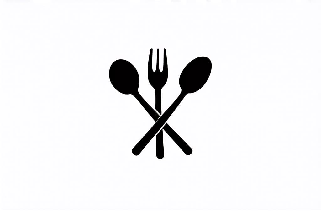  contour, very simple image in one unbroken black ink line, single line of fork crossed with wooden spoon, engraving illustration, icon isolated on white background ar 3:2 using a single continuous black line ink brushon white background, drawing should be created without lifting the pen, recognizable features of fork crossed with wooden spoon, engraving illustration, icon isolated on white background ar 3:2 in one unbroken line