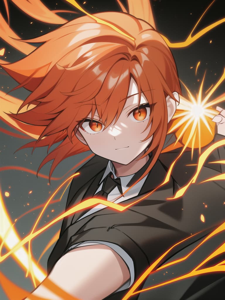  Boy, orange hair, energy, piece, masterpiece, best quality,8k,ultra detailed,high resolution,an extremely delicate and beautiful,hyper detail