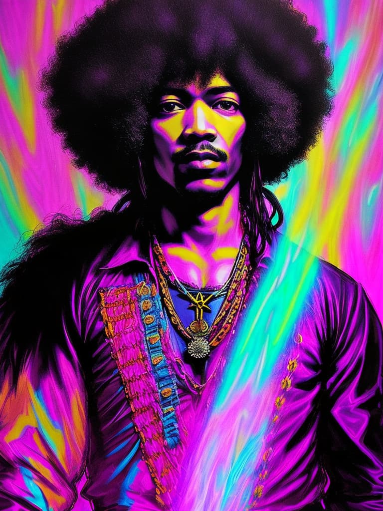  Psychedelic Portrait, Black light, Jimi Hendrix, afro, medium/full body