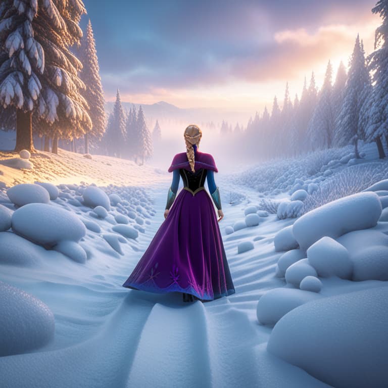  elsa from frozen playing in the snow, (masterpiece), best quality, highres, 4k, 8k, cinematic lighting, amazing quality, amazing shading, soft lighting hyperrealistic, full body, detailed clothing, highly detailed, cinematic lighting, stunningly beautiful, intricate, sharp focus, f/1. 8, 85mm, (centered image composition), (professionally color graded), ((bright soft diffused light)), volumetric fog, trending on instagram, trending on tumblr, HDR 4K, 8K