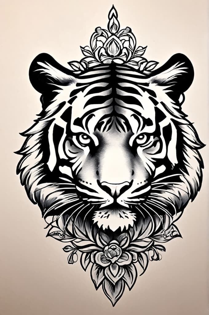  tiger piones , (tattoo sketch:1.25), drawing