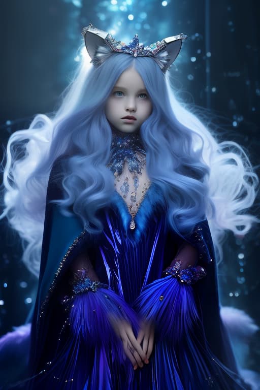  girl from crystals. diadem in the form of fox ears from crystals. collar fan of colored crystals.velvet cape