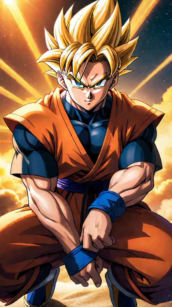  anime art: gohan from dragon ball z transforms into great saiyaman at orange star high school. hyperrealistic, full body, detailed clothing, highly detailed, cinematic lighting, stunningly beautiful, intricate, sharp focus, f/1. 8, 85mm, (centered image composition), (professionally color graded), ((bright soft diffused light)), volumetric fog, trending on instagram, trending on tumblr, HDR 4K, 8K