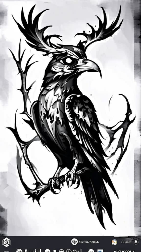  skull of a raven, (tattoo sketch:1.25)