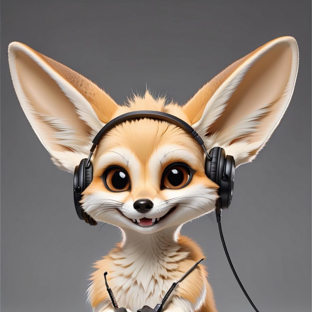  breathtaking fennec operator of quality control of conversations, work in headphones, head close up, smiles, looks to the side, in his paws holds a tablet (check list) and a pen . award winning, professional, highly detailed