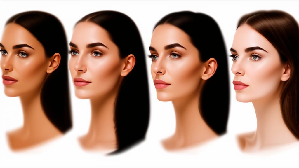  different beauty. set of different female heads of different ages on a light background. ar 16:9, (natural skin texture), highly detailed face, depth of field, hyperrealism, soft light, muted colors