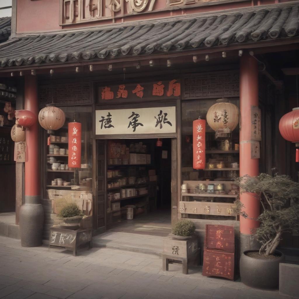  chinese town, tea store, tea ceremony, sign text “tea875”, epic foto, 4k