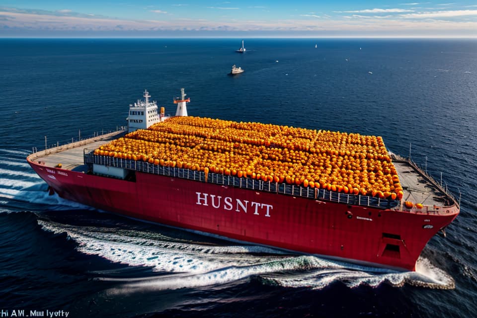  a bulk carrier loaded with oranges with the name, ms satoshi , hq, hightly detailed, 4k