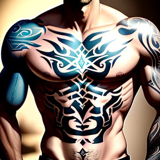  magical tattoo in the elvish language on the shoulders and torso of an elf