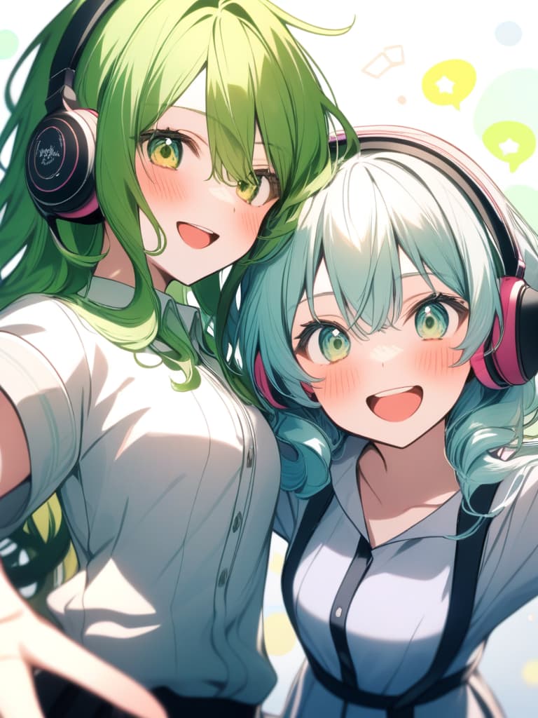  hagakure tohru bangs black clothes black blue clothing collared shirt dress shirt gloves hair between eyes long sleeves mini pleated uniform shirt shirt tucked in short sleeves rolled up sleeves uniform white shirt blush s age eyelashes woman (((with open arms:1.3))) (((i'm feeling excited))) (((headphones:1.3))) green eyes green hair big s medium length hair messy hair short hair teeth upper teeth upper teeth only smirk open mouth open mouth smile one arm outstretched smiling v sign looking at camera one woman alone english language english text text colored eyelashes curly hair ai created